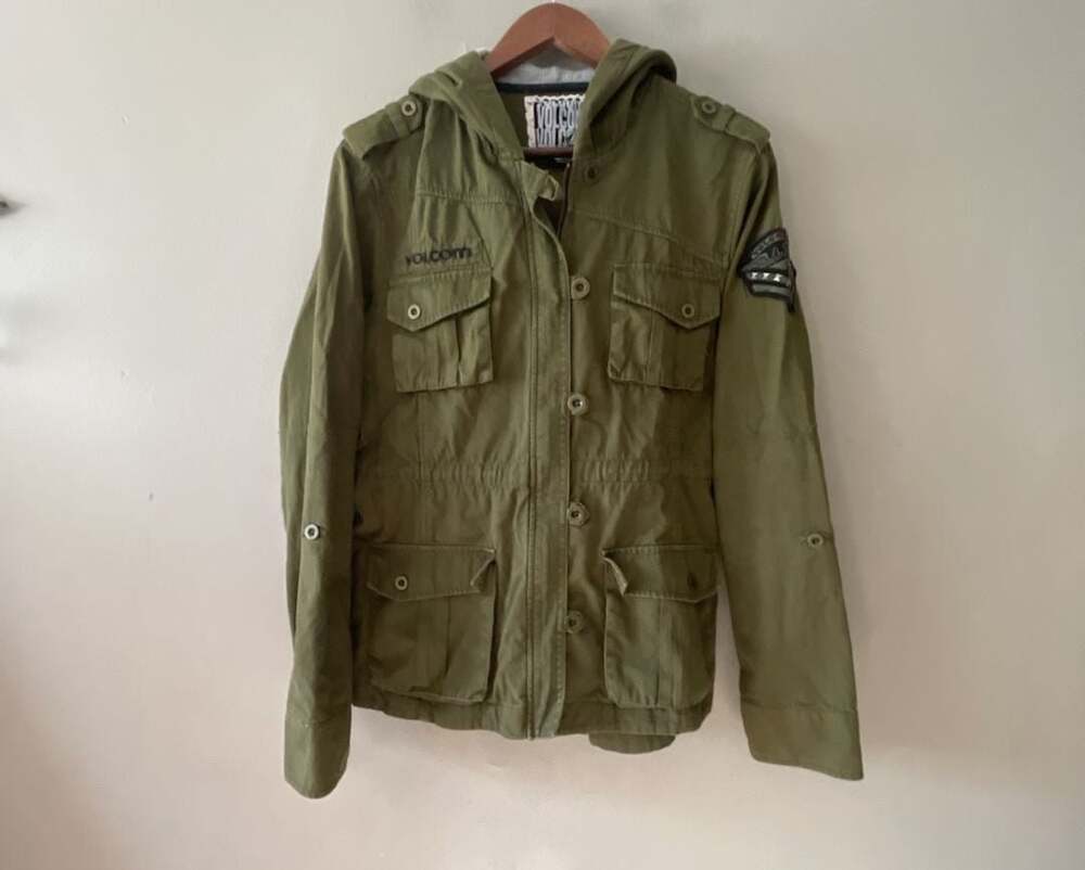 Volcom Women's Army Green Military Jacket with Hood Size XL
